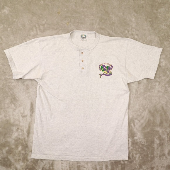 Vintage Heather Grey New Orleans single Stitch Henley T Shirt Anvil size XL - Picture 1 of 11